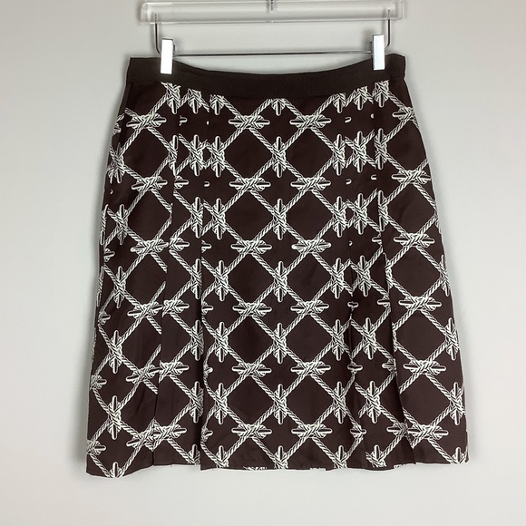 Vineyard Vines 100% Silk Chocolate Brown‎ Nautical Rope Print Skirt Sz 6 - Picture 8 of 9